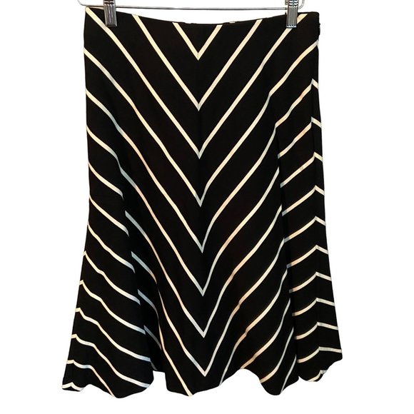 White House and Black Market Lined Midi Skirt 6 Chevron Striped A-Line Lace-up - Picture 3 of 7